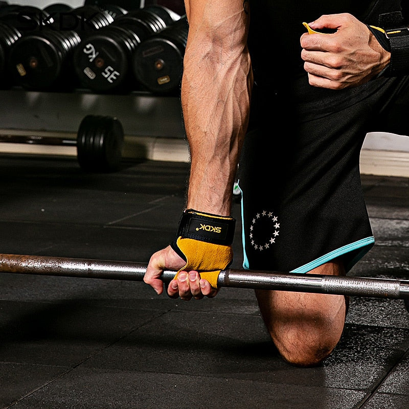 1 Pair Cowhide Hand Grips Gymnastics Gloves Grips Anti Skid Gym Fitness Gloves Weight Lifting Grip Gym Crossfit Trainining